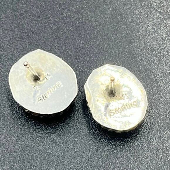 Vintage Sterling Silver Blue Lapis Lazuli Oval Stud Earrings Rope Border Signed - Picture 5 of 15